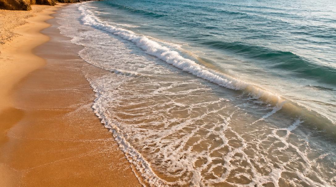 Ocean shoreline with gentle waves representing community and belonging